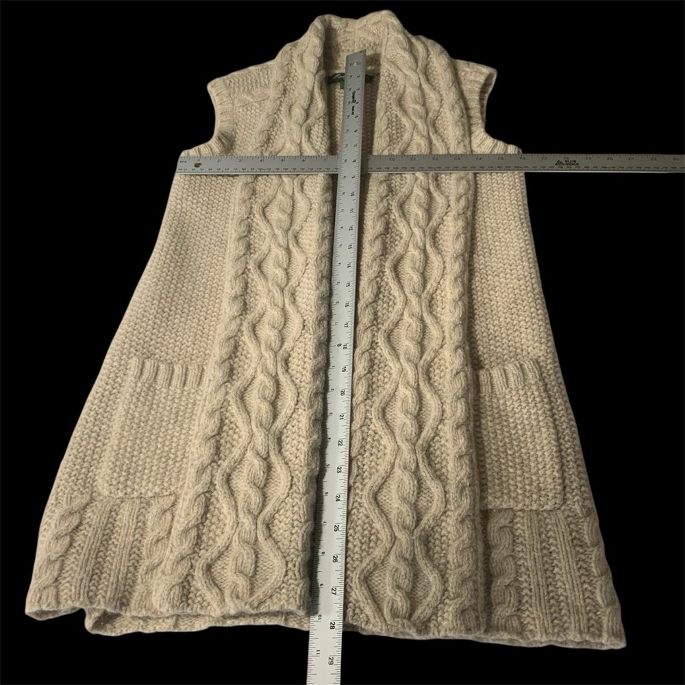 Eddie Bauer Cable Knit Vest Hand Knit Look Wool Oatmeal Heritage Cottage Coastal - Picture 11 of 12